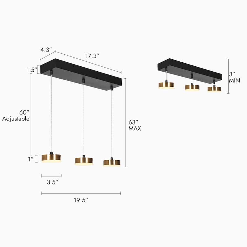 Modern Minimalist 3/5-Light Black Gold LED Chandelier Linear Kitchen Island Pendant Lights for Dining Room
