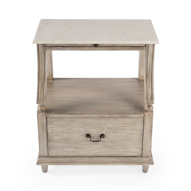 Mabel Genuine Marble and Wood 1-Drawer Nightstand