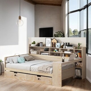 Twin Daybed with Storage Shelves, Drawers, and Desk