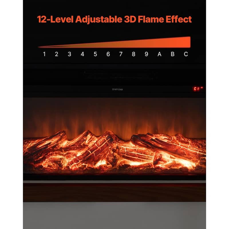 1500W Electric Fireplace Heater with Adjustable Flame Brightness and Infrared Heat Remote Control