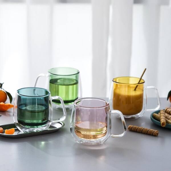 Colored Double Walled Glass Coffee Mugs with Handle (11.6 oz. Set of 4) -  Bed Bath & Beyond - 34550224