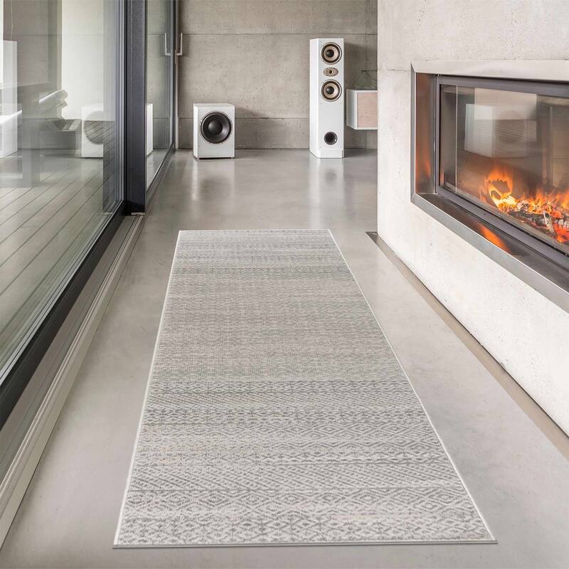 Hauteloom Tigris Modern Traditional Abstract Farmhouse Neutral Grey / Beige Area Rug - 2'7" x 12' - Grey, Ivory,Dark Grey / Tigris