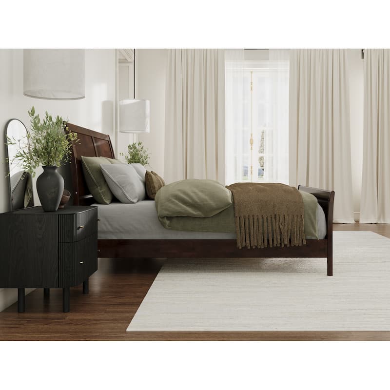 Valencia Solid Wood Low Profile Sleigh Platform Bed with Matching Footboard