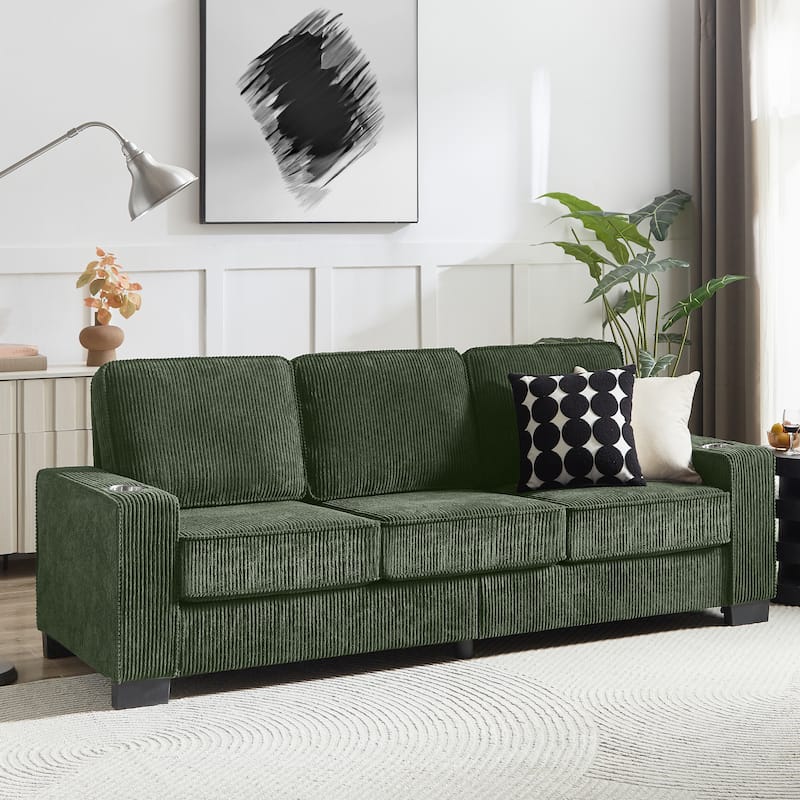 84" Corduroy 3-Seater Sofa, Modern Compressed Design for Multiple Rooms
