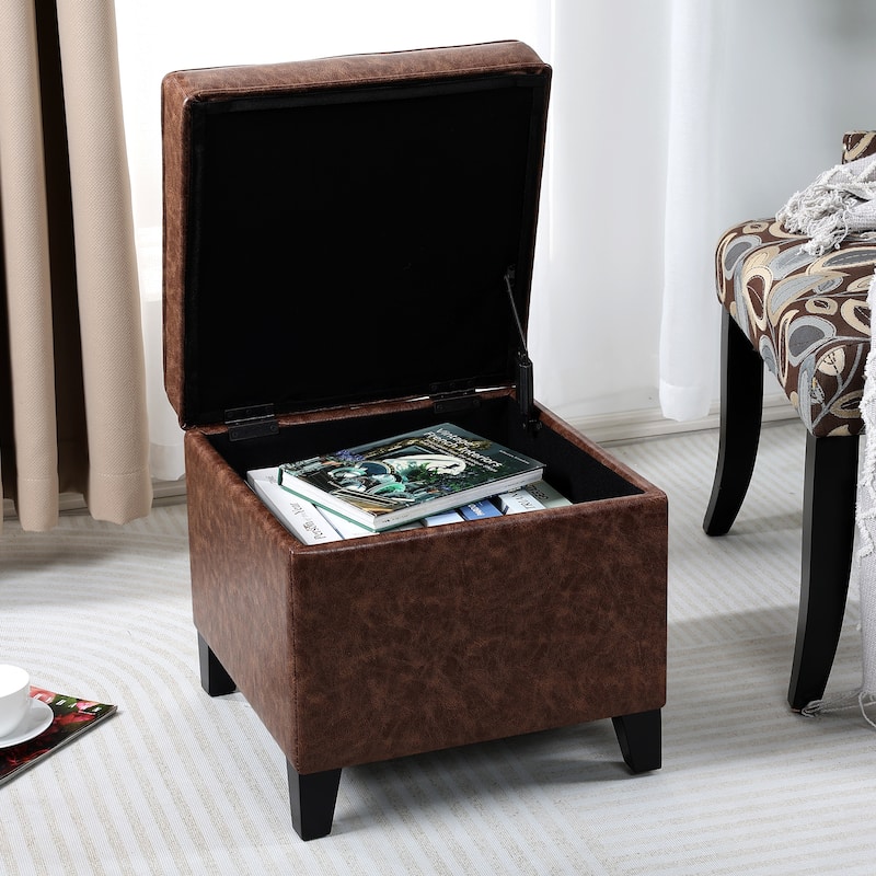 Adeco Square Storage Ottoman 17 inch Footstool