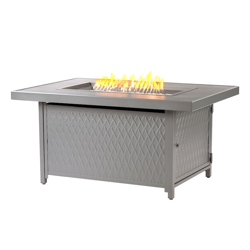 Rectangular 48 in. x 36 in. Aluminum Propane Fire Pit Table, Glass Beads, Two Covers, Lid, 57,000 BTUs - N/A