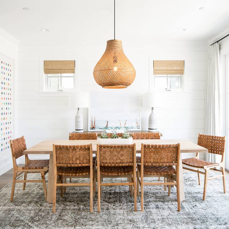 15" Natural Farmhouse Vase Shape Handwoven Rattan Caged Pendant Light - 14.96" D x 14.96" W x 62.99 " H