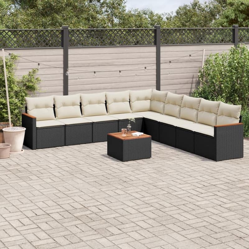 vidaXL Garden Sofa Set Black - 24.4 x 24.4 x 27.2 - Black and cream Large With table