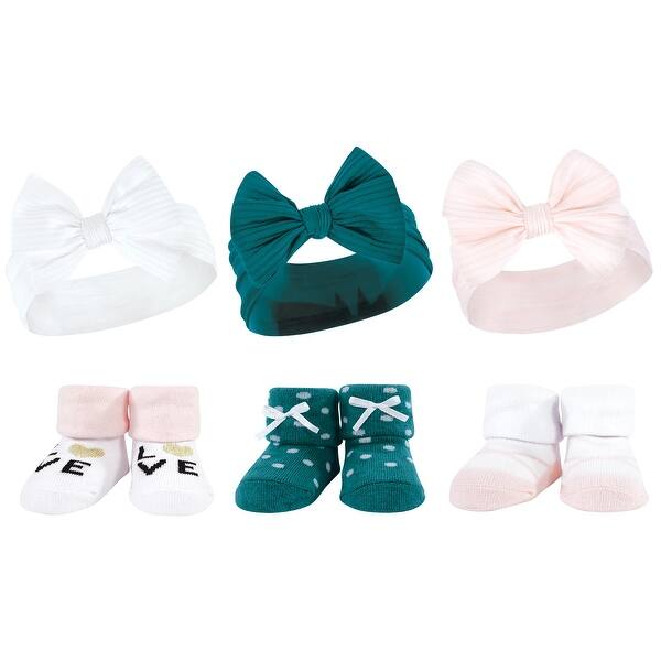 slide 1 of 1, Hudson Baby Infant Girls Headband and Socks Giftset, Teal Pink, One Size - Teal Pink Teal Pink - One Size