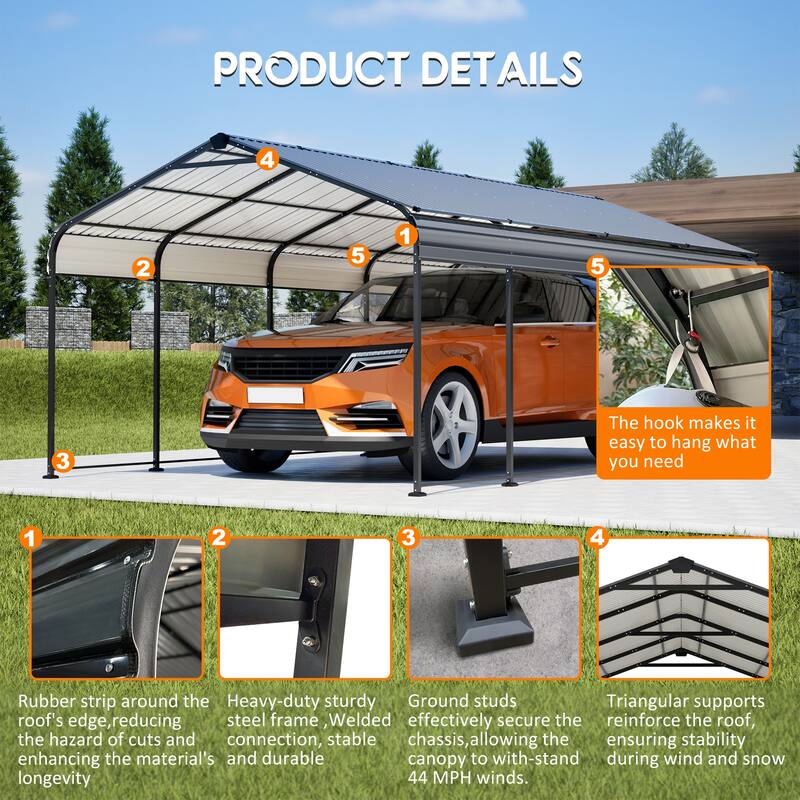 GDFStudio - Oliver Heavy Duty Outdoor Carport Gazebo with Waterproof Shade and Reinforced Base