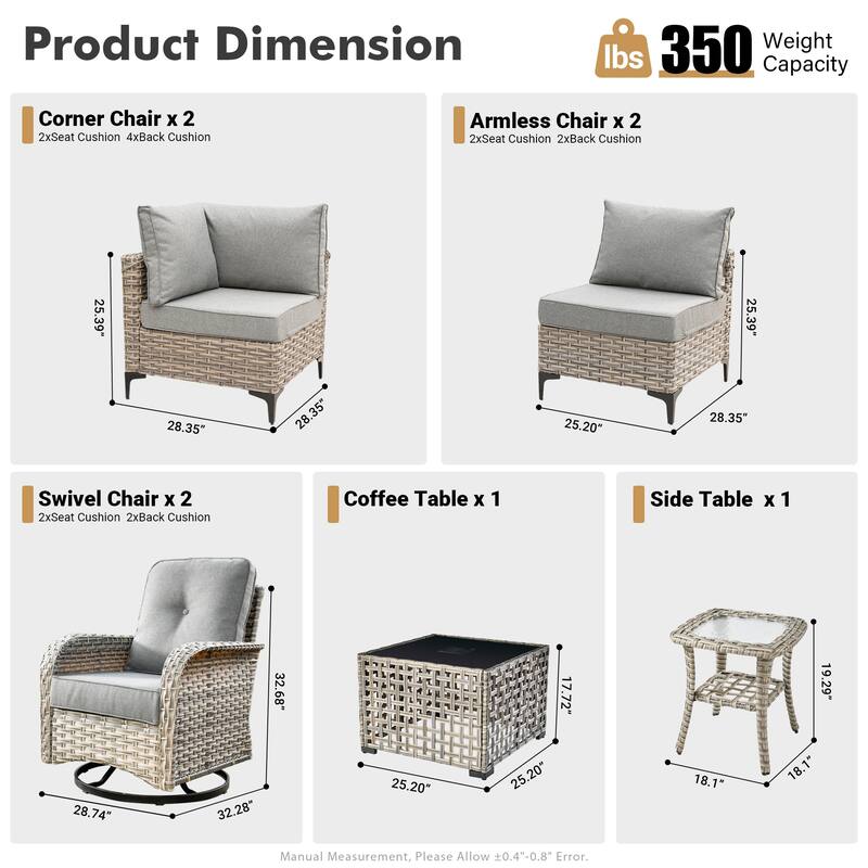 XIZZI 8-Piece Outdoor Wicker Furniture Sectional Swivel Chairs Set