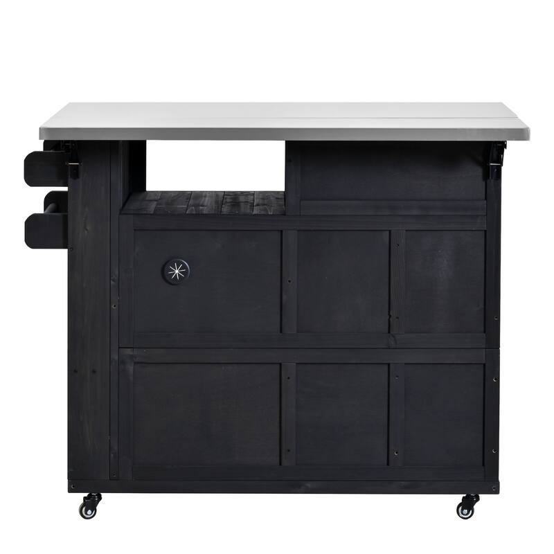 Extendable 41.9" Outdoor Kitchen Island with Stainless Steel Top and Side Spice Rack, Kitchen Cart with Drawers, Storage Cabinet