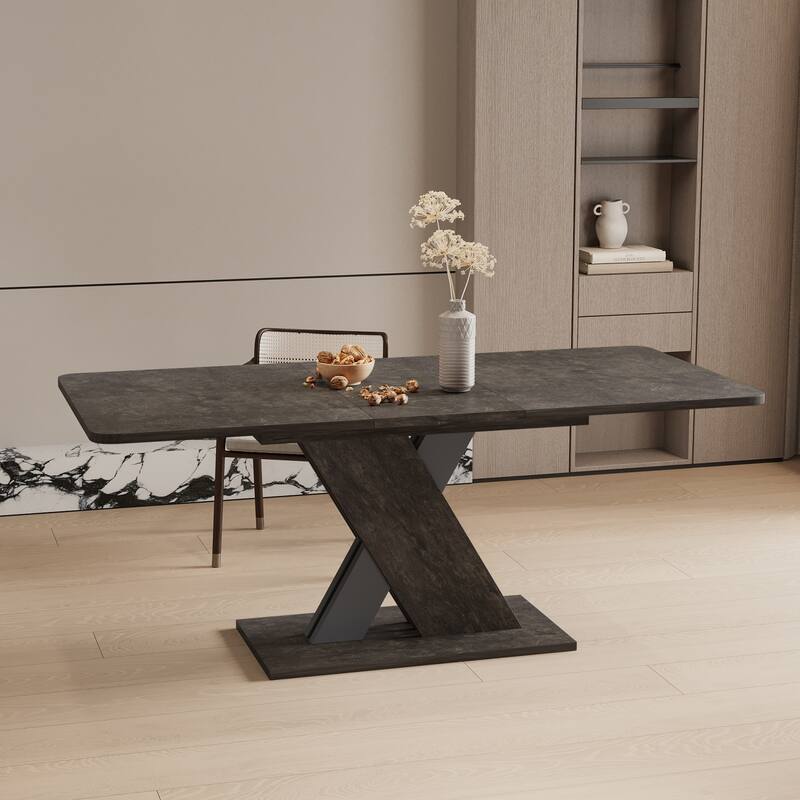 70.87" Wood Multifunctional Extendable Console Table with X-shaped Design - Marble
