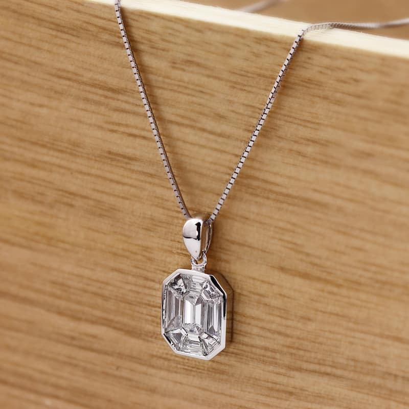 Auriya 14k Gold 1/3ctw Emerald-cut Diamond Necklace (G-H, VS1-VS12)