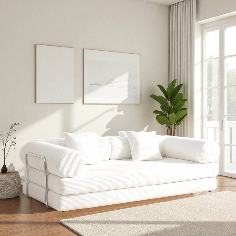 Cream Upholstered Folding Sofa Bed Couch, 78.7" Convertible Floor Sofa for Living Room, Apartment, Bedroom, Compact Spaces - Cream