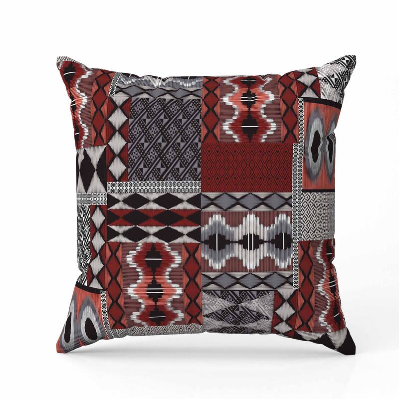 Patched Perfection Indoor/Outdoor Reversible Throw Pillow Gray and Red