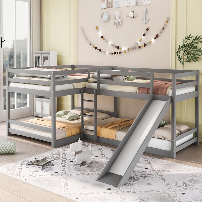 Bunk Bed L-Shaped with Slide and Short Ladder