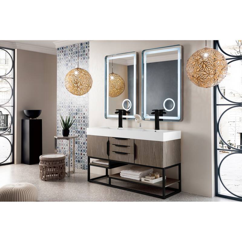 James Martin Vanities Columbia 59" Double Vanity, Ash Gray with Matte Black Hardware