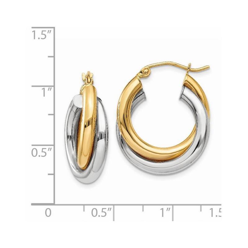 Curata 14k Two Tone Gold Polished Double 14x7mm Tube Hoop Earrings