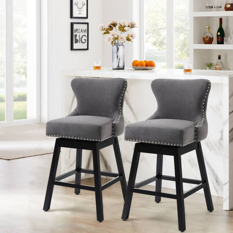 AVAWING Set of 2 Upholstered Fabric Bar Stools Chairs