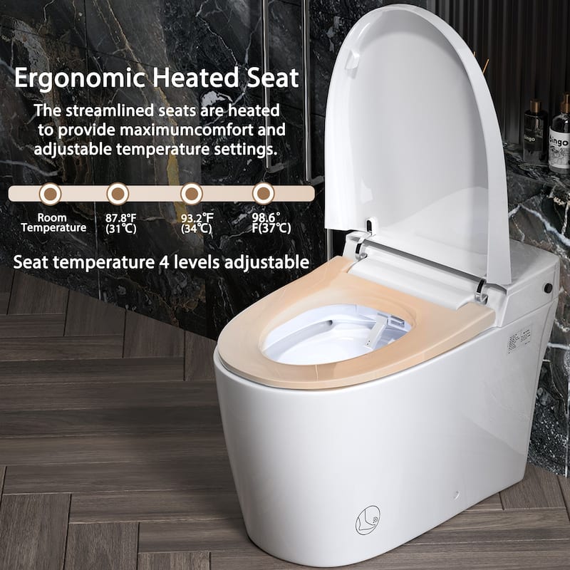 One Piece Bidet Toilet for Bathrooms Smart Bidet Toilet with Warm Air Dryer Heated Seat LED Night Light Auto Open/Close Toilet
