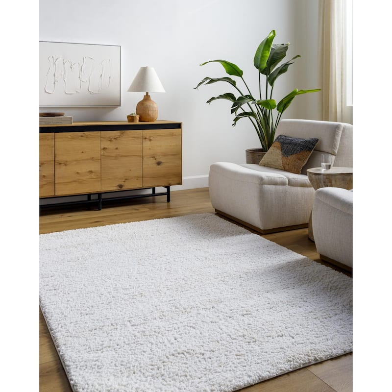 Livabliss Sacramento Shag Mid-Century Modern Abstract Area Rug - White/Oatmeal - 5' 3" x 7'