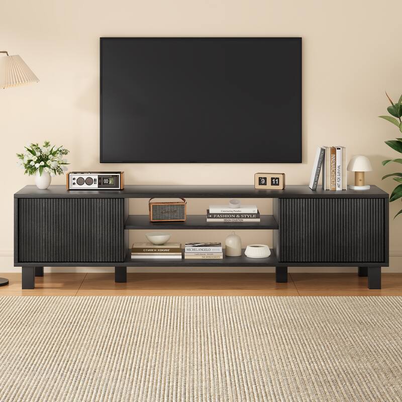 Mid-Century Modern 63" TV Stand Media Console Table Entertainment Center for Living Room - Black