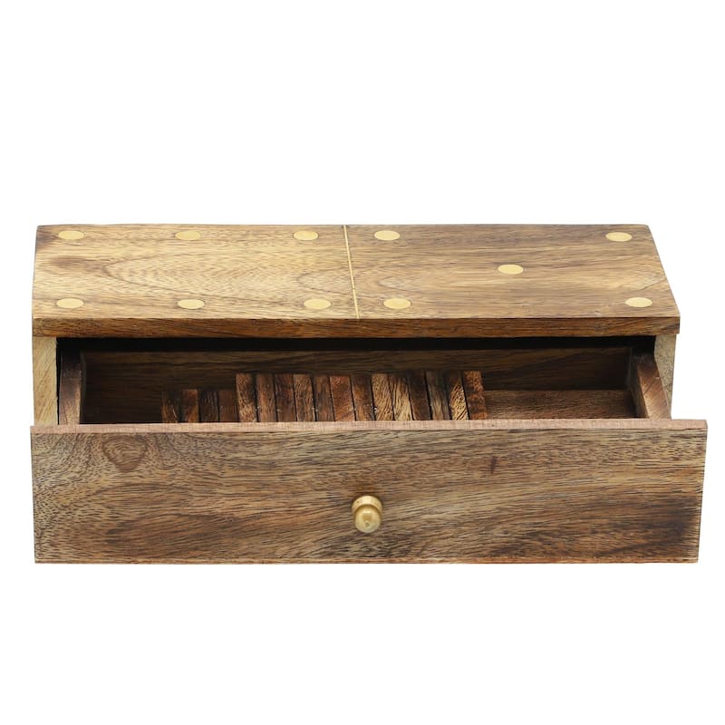 9" Natural Mango Wood Dominoes Game Box Table Accent