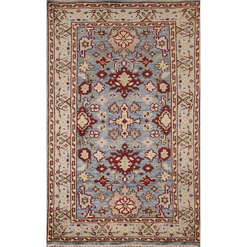 Light Blue Geometric Heriz Serapi Accent Rug Handmade Wool Carpet - 2'11"x 5'2"