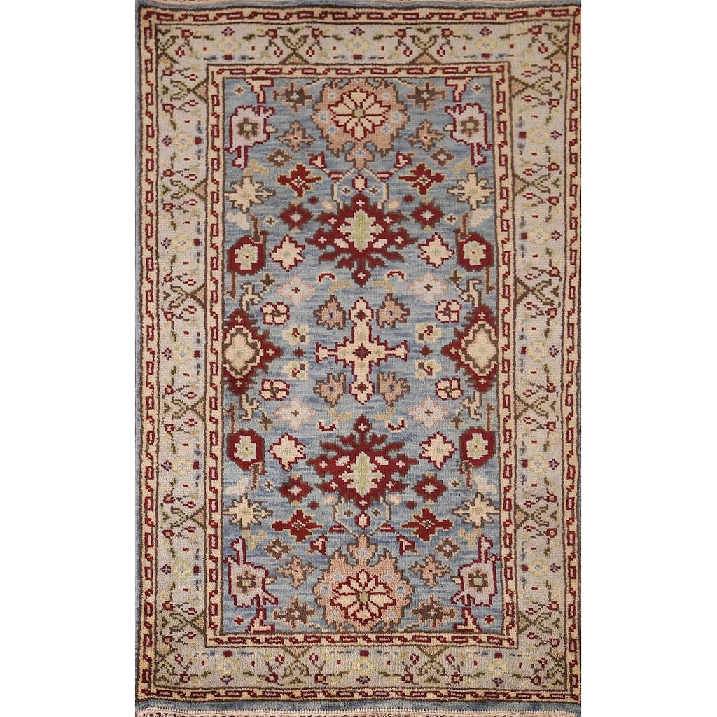 Light Blue Geometric Heriz Serapi Accent Rug Handmade Wool Carpet - 2'11"x 5'2"