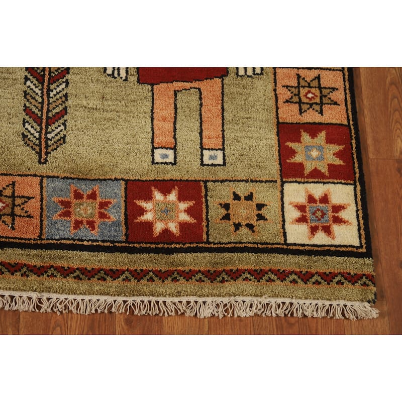 Hand Knotted Oriental 100% Wool Carpet Traditional Tribal Green Heriz (serapi) Runner Rug - 9' 11'' X 4' 1''