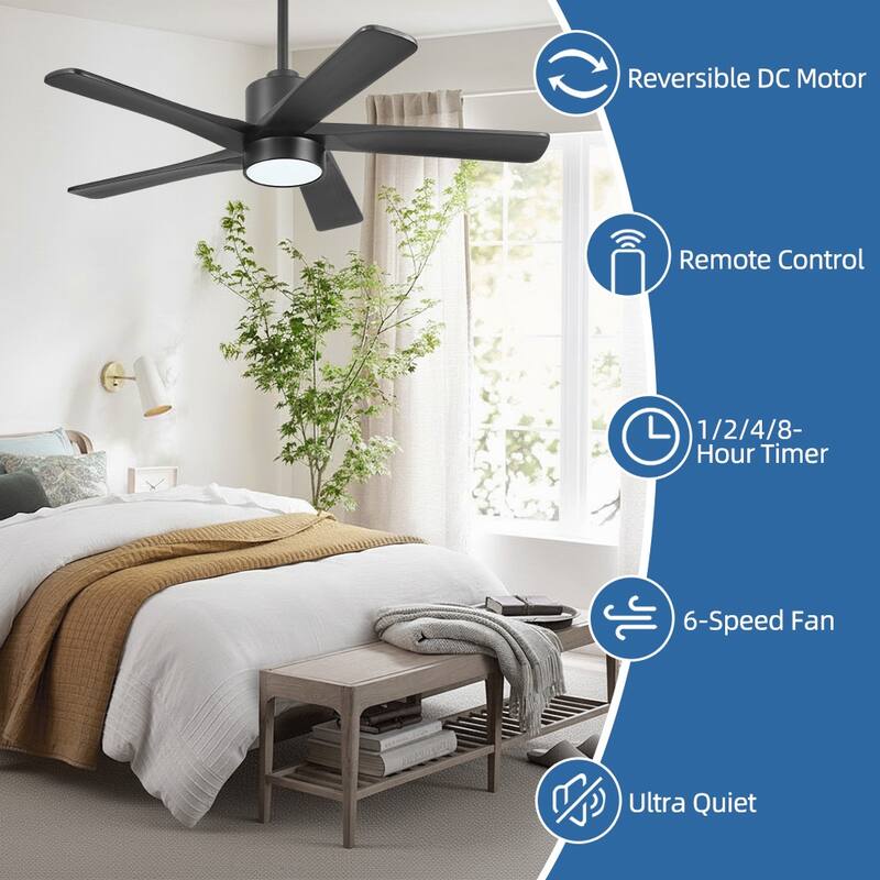 WINGBO 54" and 64" 5 ABS Blades DC Motor Indoor Ceiling Fan with Light & Remote