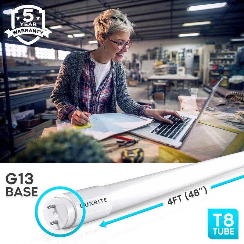 Luxrite 4FT T8 LED Tube Light, Ballast and Ballast Bypass, 13W=32W, 1800 Lumens, Damp Rated 25 Pack