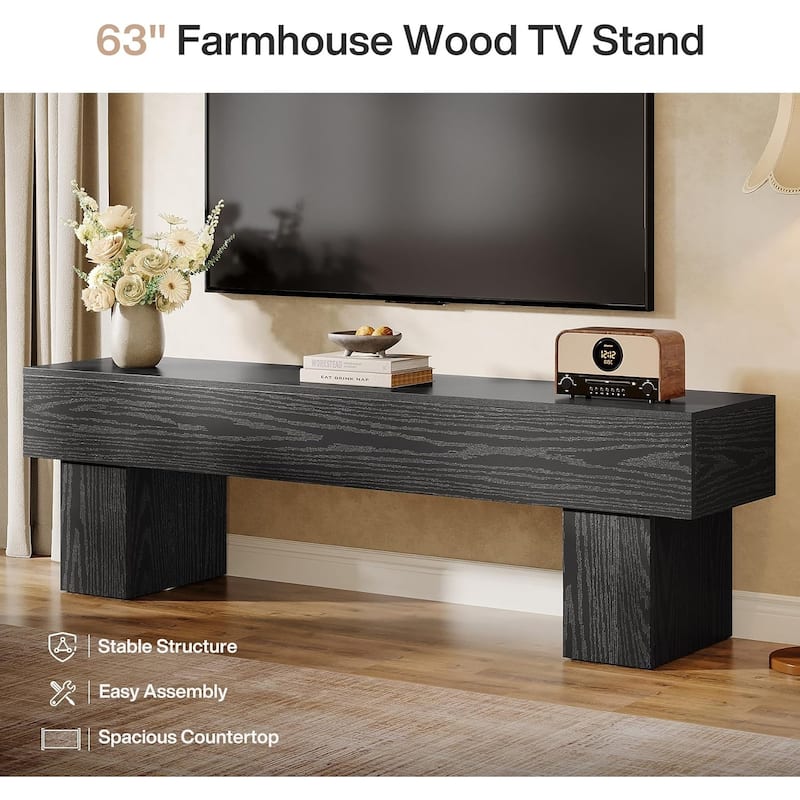 63" Wooden TV Stand, Farmhouse Entertainment Center