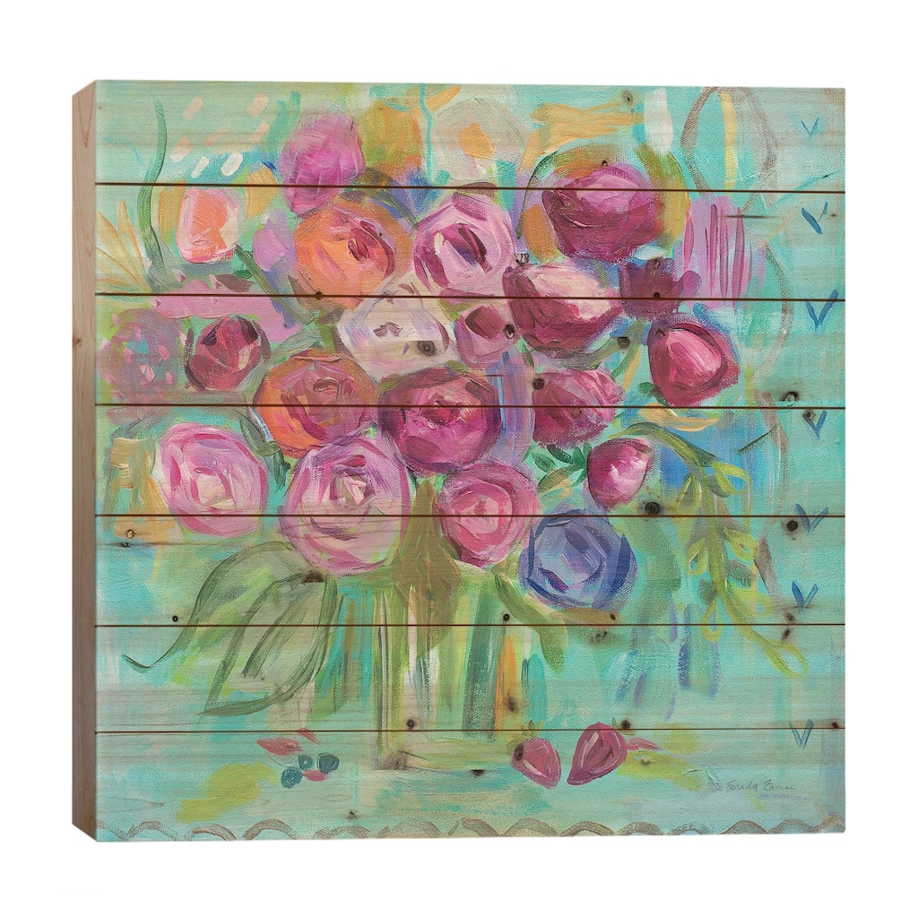 Pink Peonies Print On Wood by Farida Zaman - Multi-Color