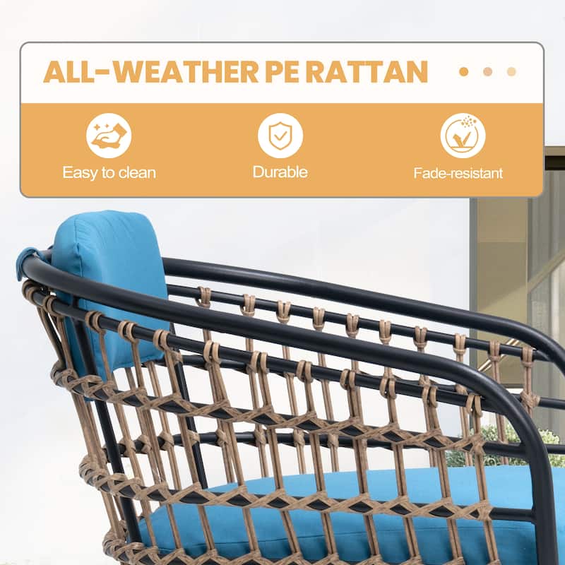 Outdoor Wicker Chairs Patio Dining Chairs Cushioned PE Rattan Seating Set