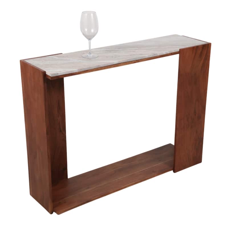 Wood Base Console Table Marble Top Modern Accent Furniture - 31" Ivory - 42" x 12" x 31"