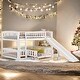 preview thumbnail 1 of 14, Full Over Full Low Bunk Bed with Fence and Ladder for Toddler Kids Teens,Elegant Children Bed,White