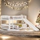preview thumbnail 18 of 48, Full Over Full Low Bunk Bed with Fence and Ladder for Toddler Kids Teens,Elegant Children Bed White