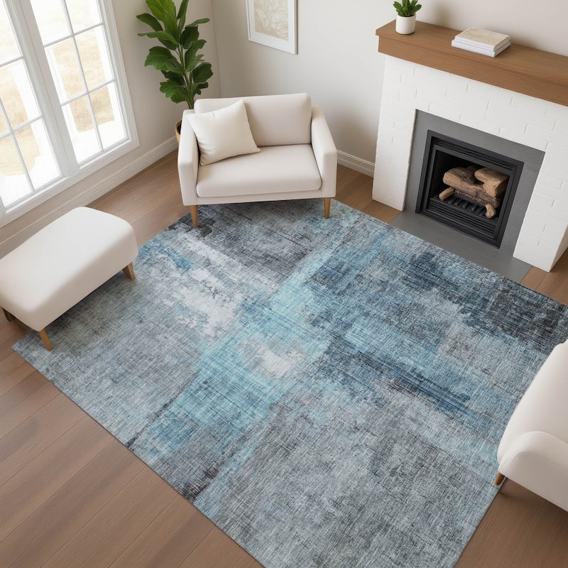 Premium Washable Super Soft Abstract Glam Mayfield Rug - Blue - 10' x 14'