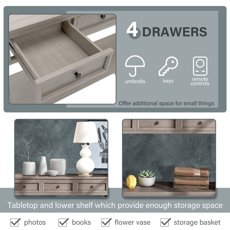 Farmhouse Wooden 4-drawer Console Table Entryway Table