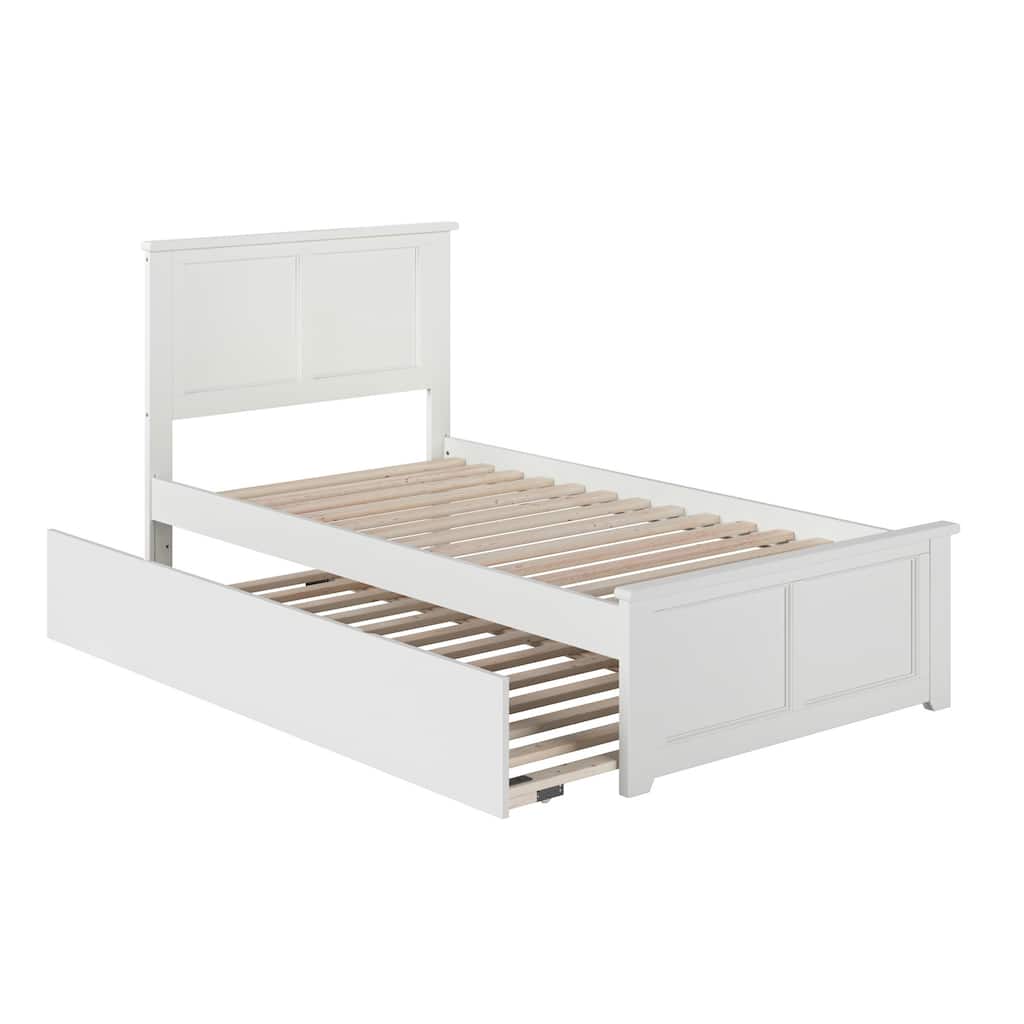 Madison Twin Solid Wood Platform Bed with Matching Footboard & Twin Trundle in White