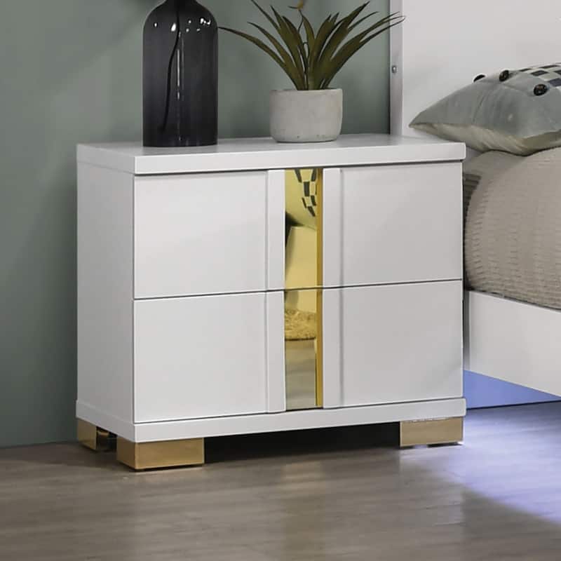 White And Gold Trim 1pc Nightstand Bracketed Metal Legs Acrylic Trim Contemporary Bedroom Furniture