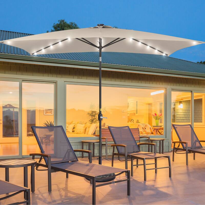 LIVOOSUN LED 10 x 6.5Ft Patio Table Umbrellas Outdoor Market Umbrella with Aluminium/Steel Pole, UV-Resistant Canopy - Sand