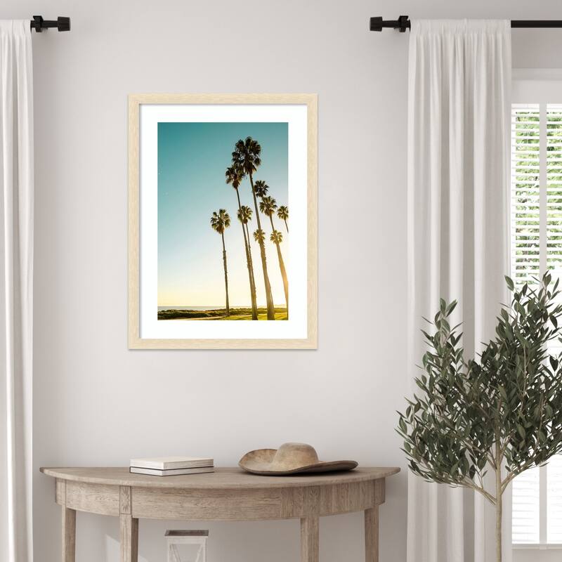 Palms and Ocean by Elena Chukhlebova Wood Framed Wall Art Print - Woodgrain Stripe Blonde