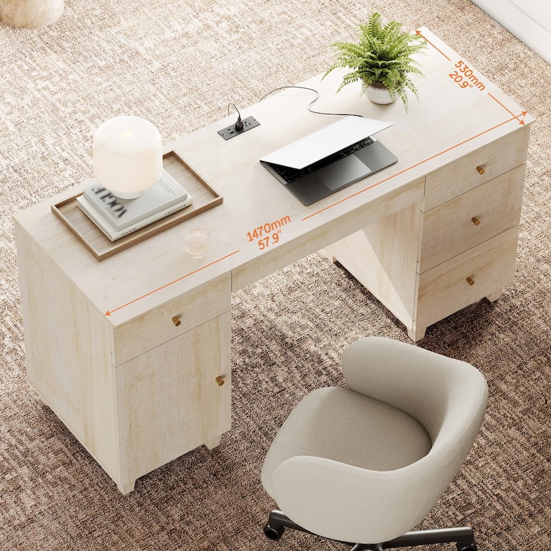 WAMPAT 58" Executive Desk with 5 Drawers & 1 Storage Cabinet