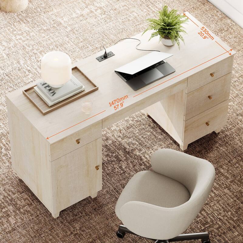 WAMPAT 58" Executive Desk with 5 Drawers & 1 Storage Cabinet