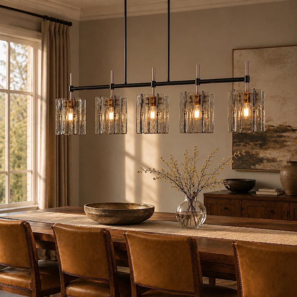 LNC Kasy Modern 5-Light Textured Glass Chandelier Oversized Kitchen Island Light - 63" W × 7.9" D × 17.1" H