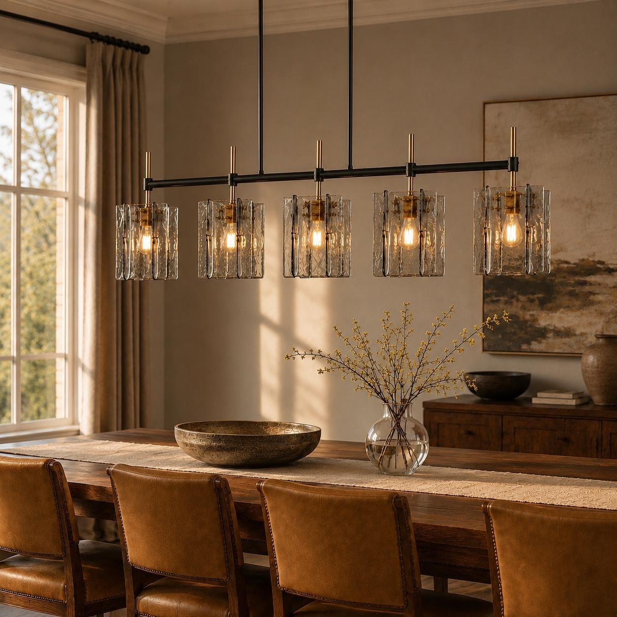 LNC Kasy Modern 5-Light Textured Glass Chandelier Oversized Kitchen Island Light - 63" W × 7.9" D × 17.1" H