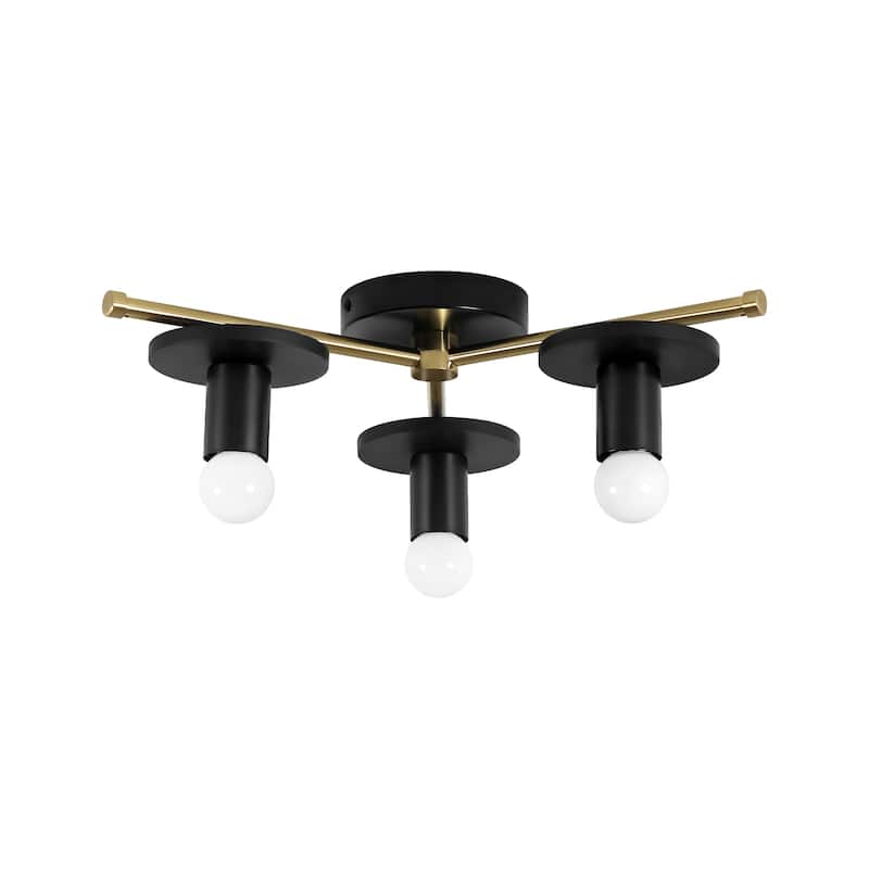 17.5" W 3-Light Modern Green/Black Sputnik Metal Wooden Semi-flush Mount Ceiling Light for Living Room, Bedroom